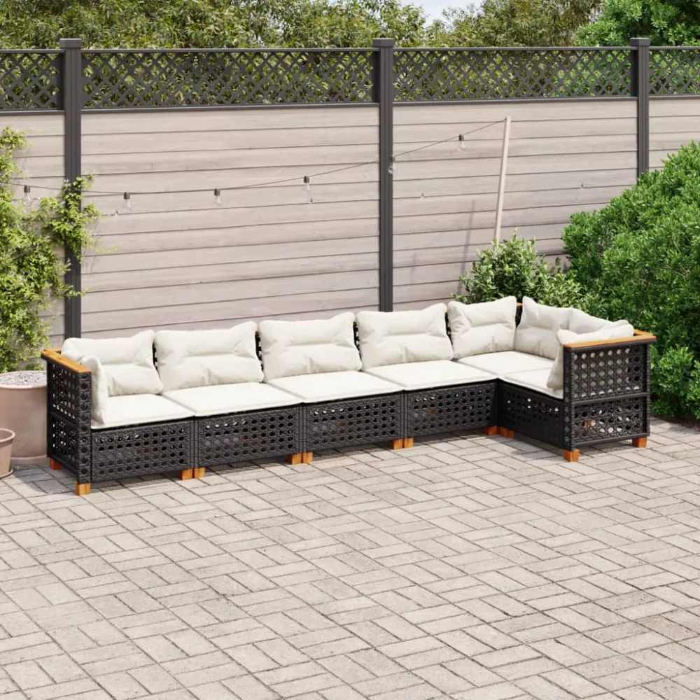 6-delige Loungeset met kussens poly rattan zwart vidaXL
