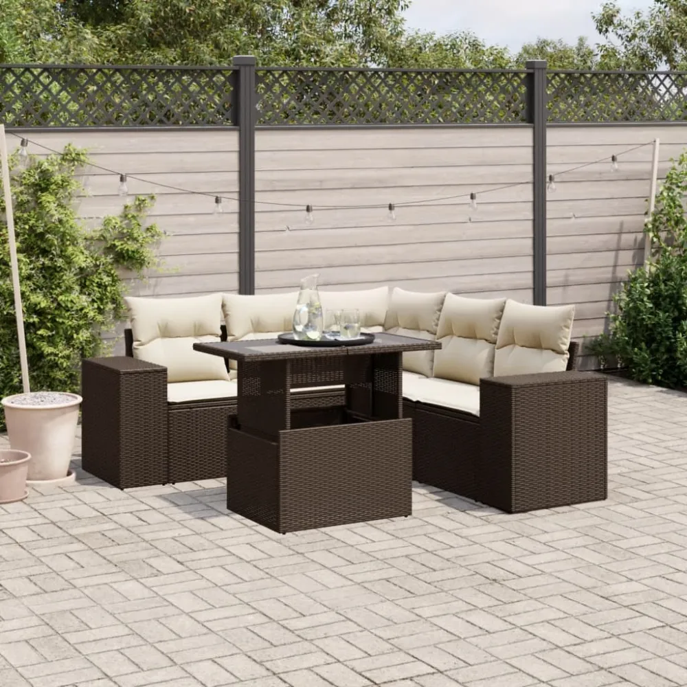 6-delige Loungeset met kussens poly rattan bruin vidaXL
