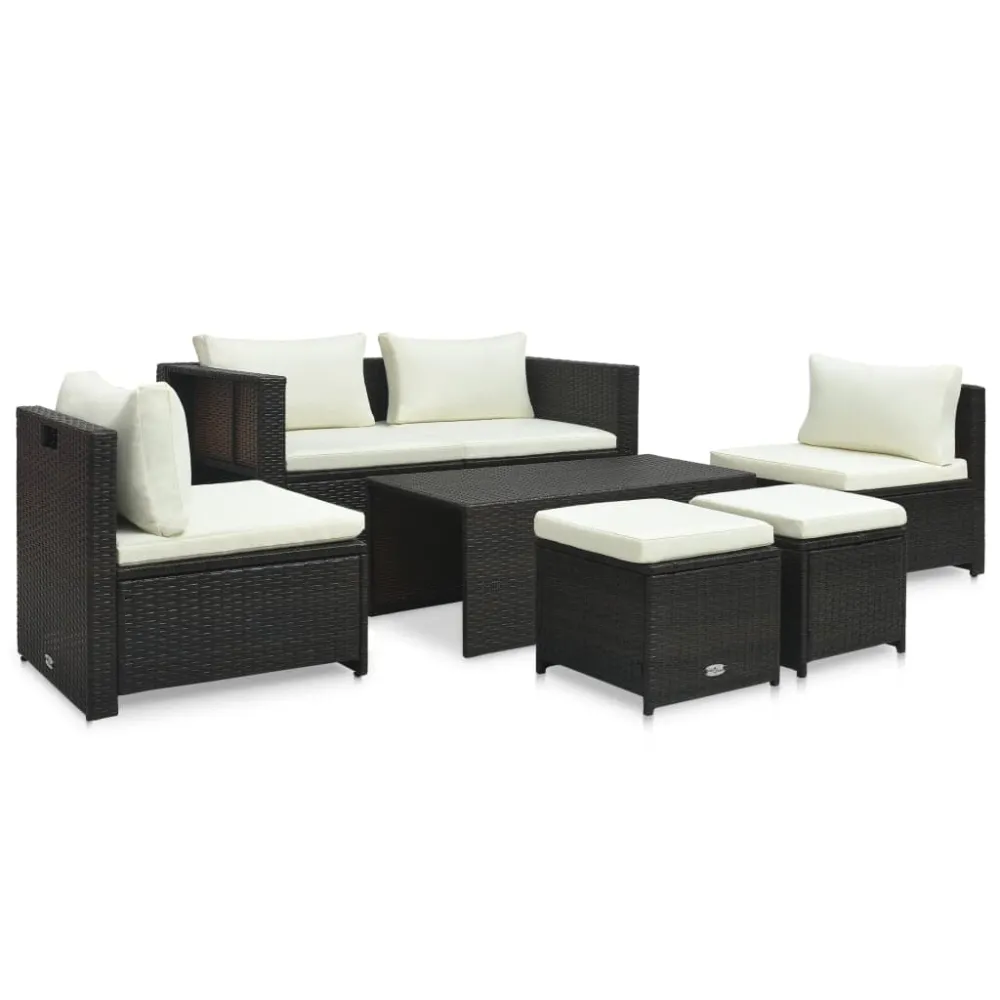 6-delige Loungeset met kussens poly rattan bruin vidaXL