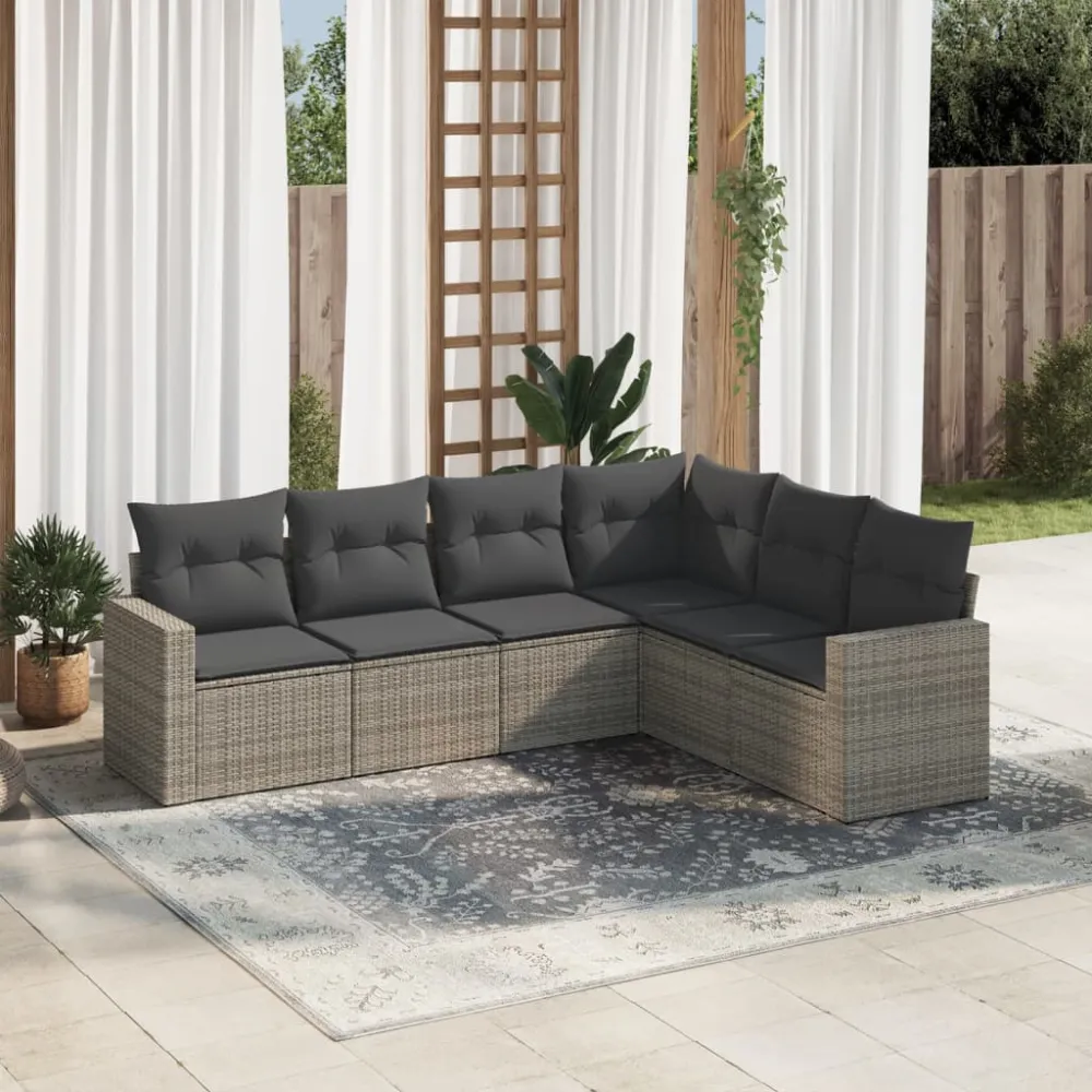 6-delige Loungeset met kussens poly rattan grijs vidaXL