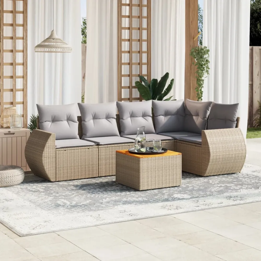 6-delige Loungeset met kussens poly rattan beige vidaXL