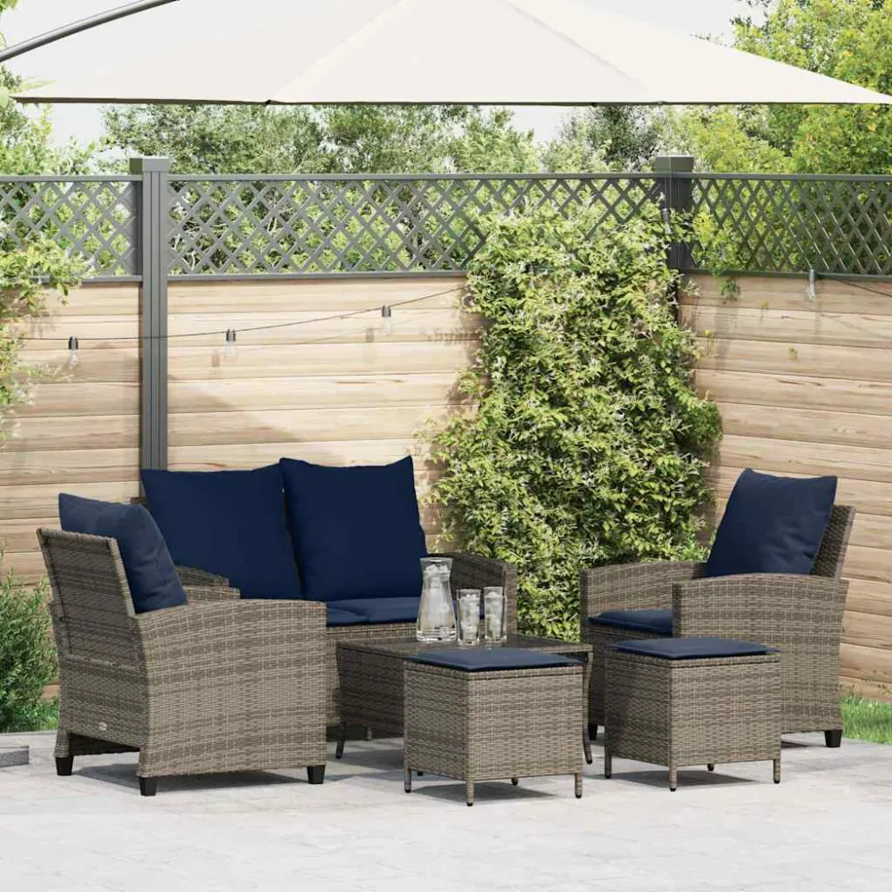 6-delige Loungeset met kussens poly rattan grijs vidaXL