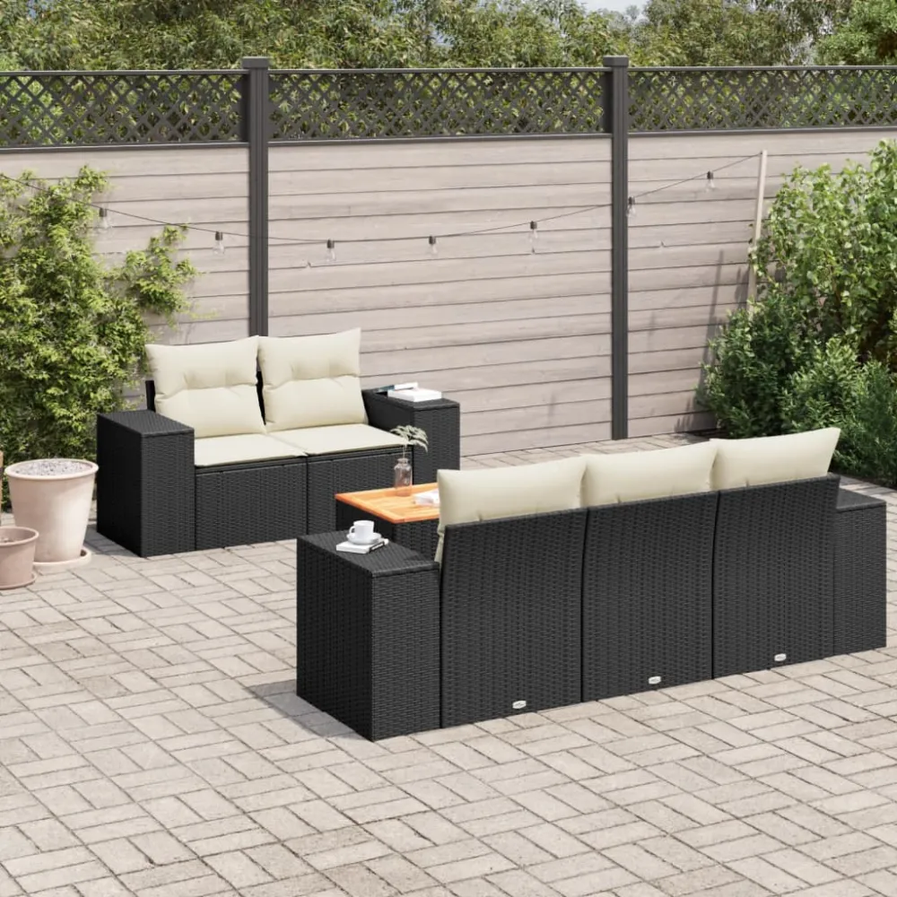 6-delige Loungeset met kussens poly rattan zwart vidaXL