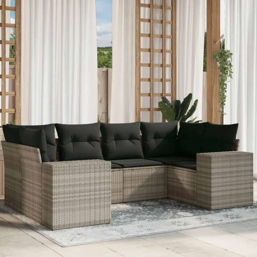 6-delige Loungeset met kussens poly rattan lichtgrijs vidaXL