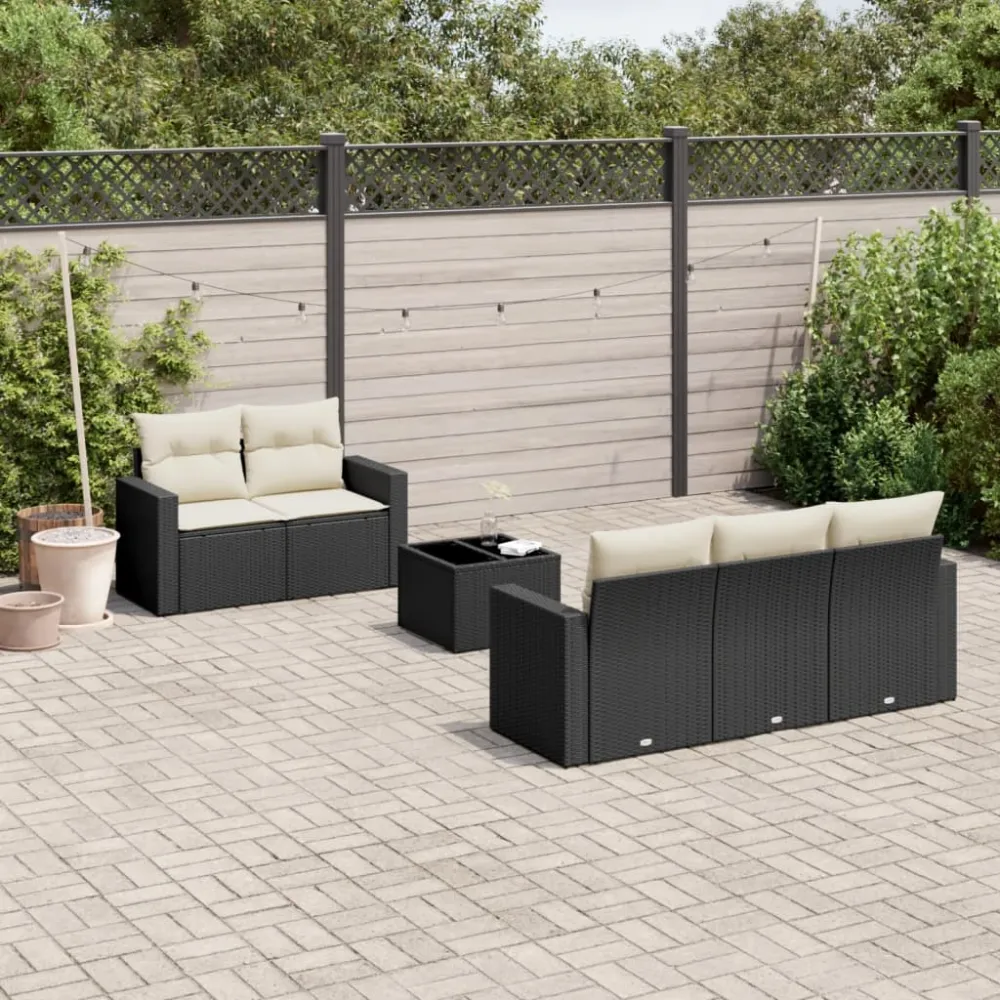 6-delige Loungeset met kussens poly rattan zwart vidaXL