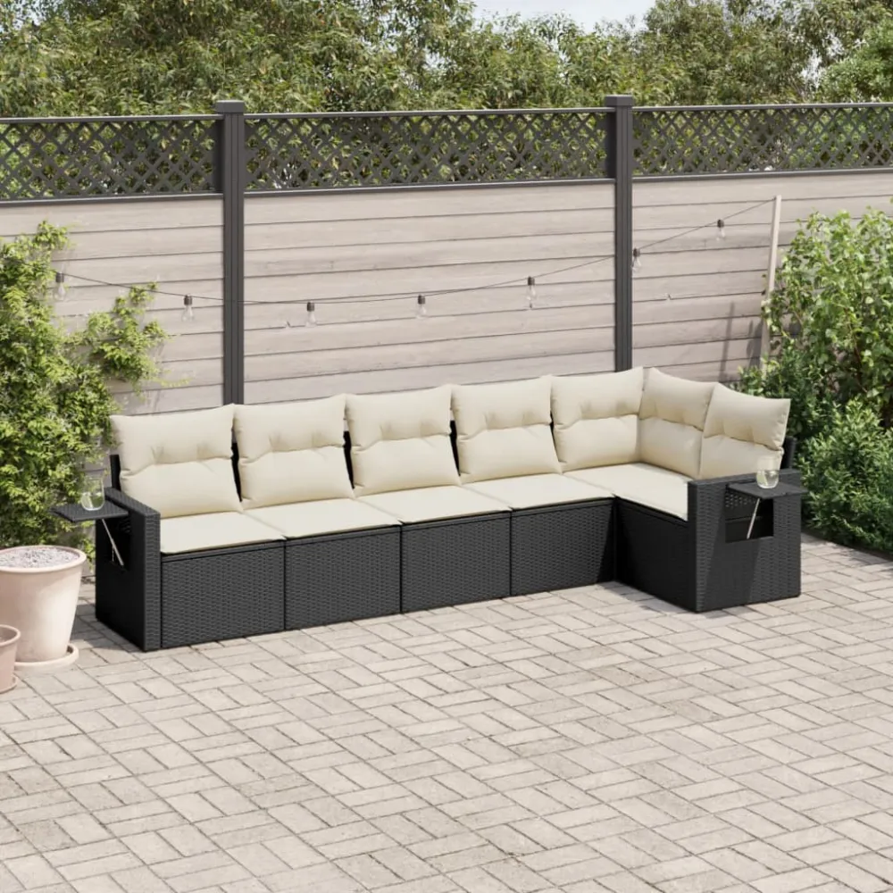 6-delige Loungeset met kussens poly rattan zwart vidaXL