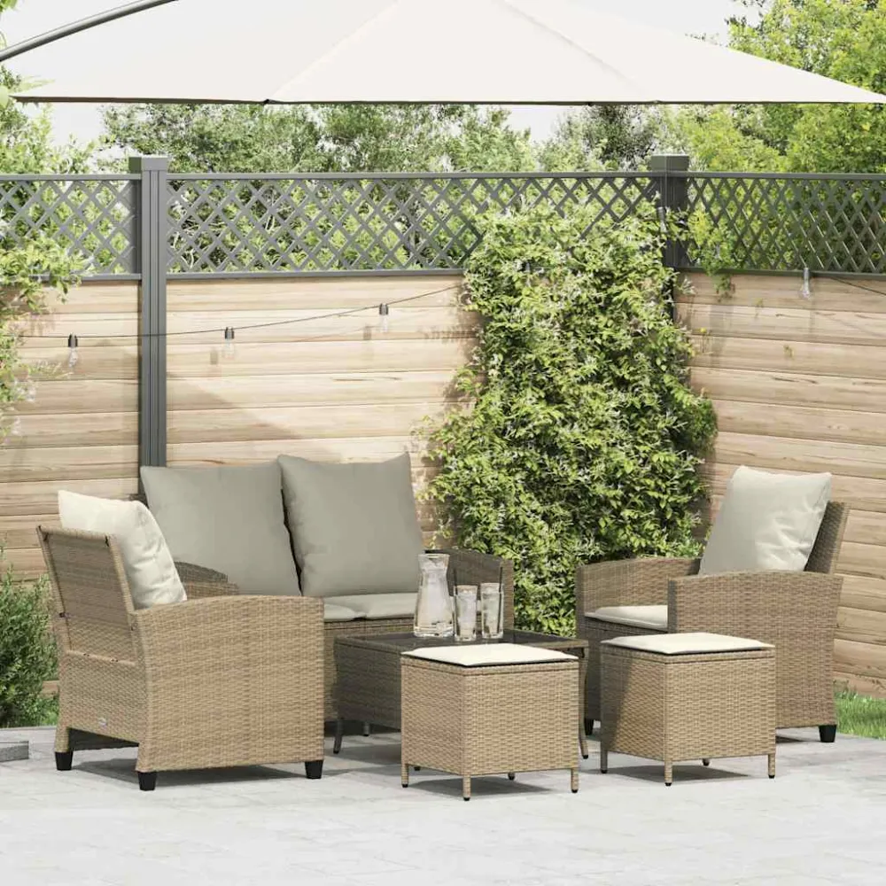 6-delige Loungeset met kussens poly rattan beige vidaXL