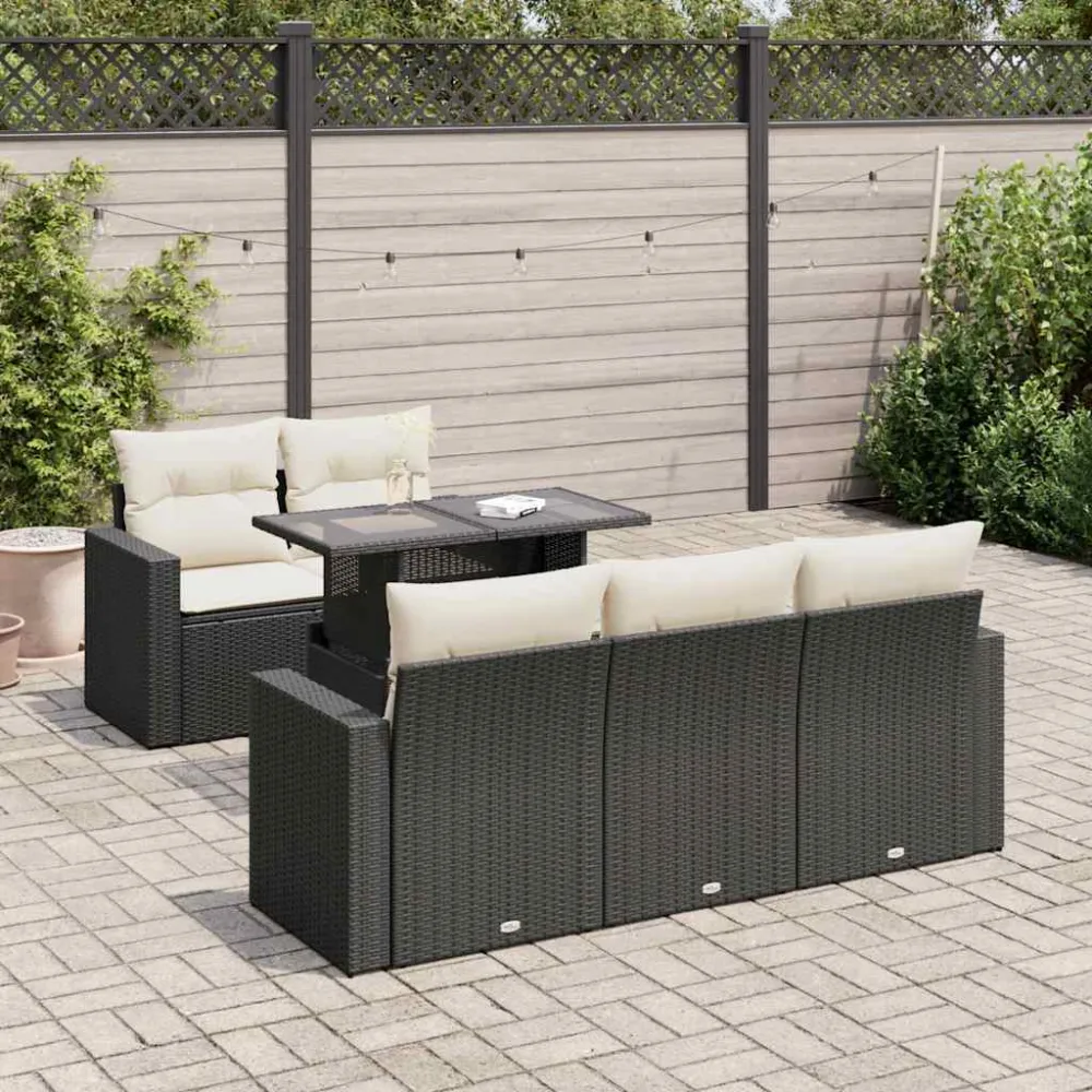 6-delige Loungeset met kussens poly rattan zwart vidaXL