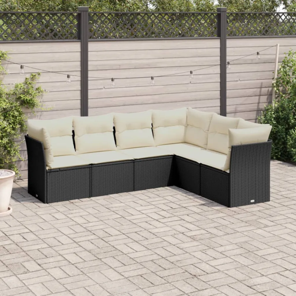 6-delige Loungeset met kussens poly rattan zwart vidaXL
