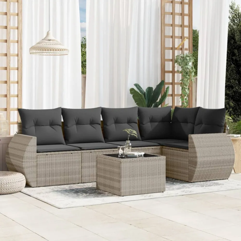 6-delige Loungeset met kussens poly rattan lichtgrijs vidaXL