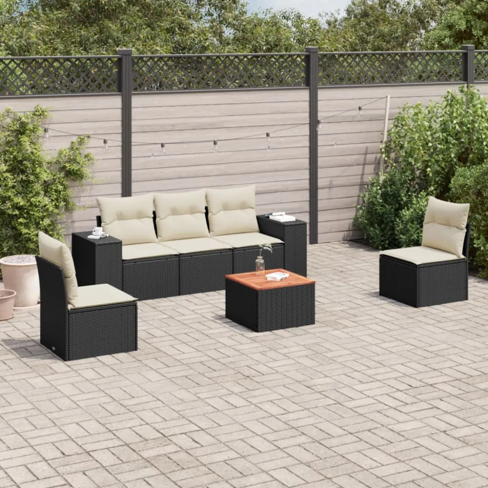 6-delige Loungeset met kussens poly rattan zwart vidaXL