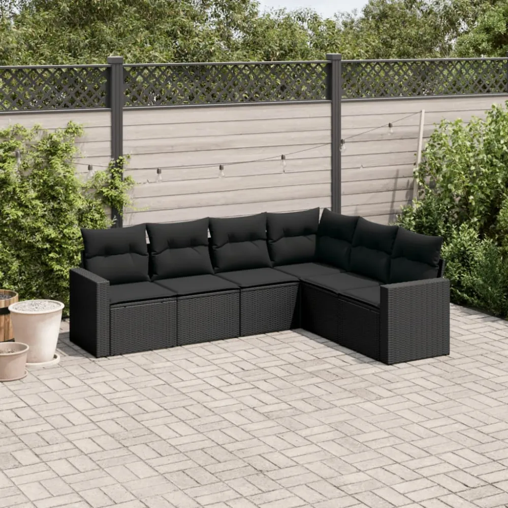 6-delige Loungeset met kussens poly rattan zwart vidaXL