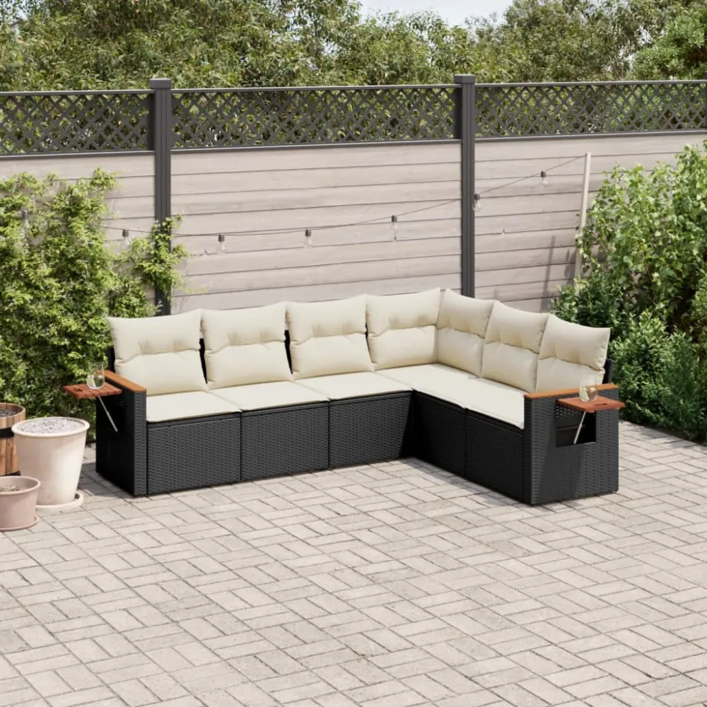 6-delige Loungeset met kussens poly rattan zwart vidaXL