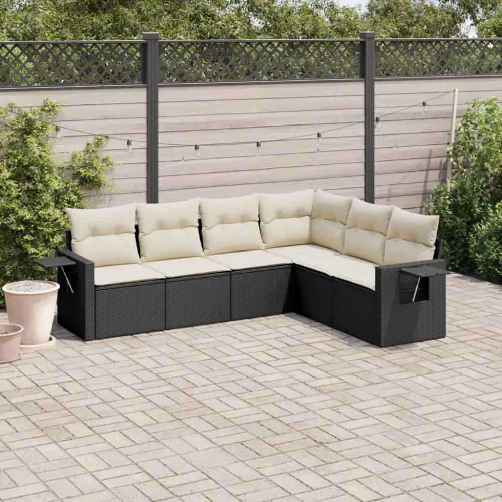 6-delige Loungeset met kussens poly rattan zwart vidaXL