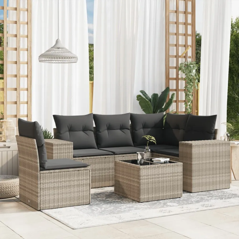 6-delige Loungeset met kussens poly rattan lichtgrijs vidaXL