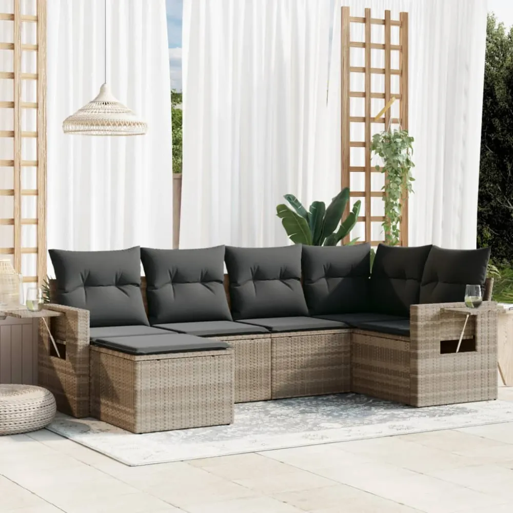 6-delige Loungeset met kussens poly rattan lichtgrijs vidaXL