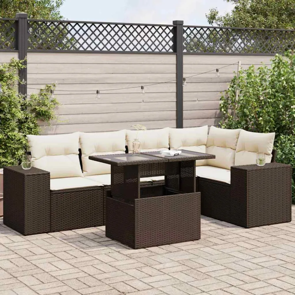 6-delige Loungeset met kussens poly rattan bruin vidaXL