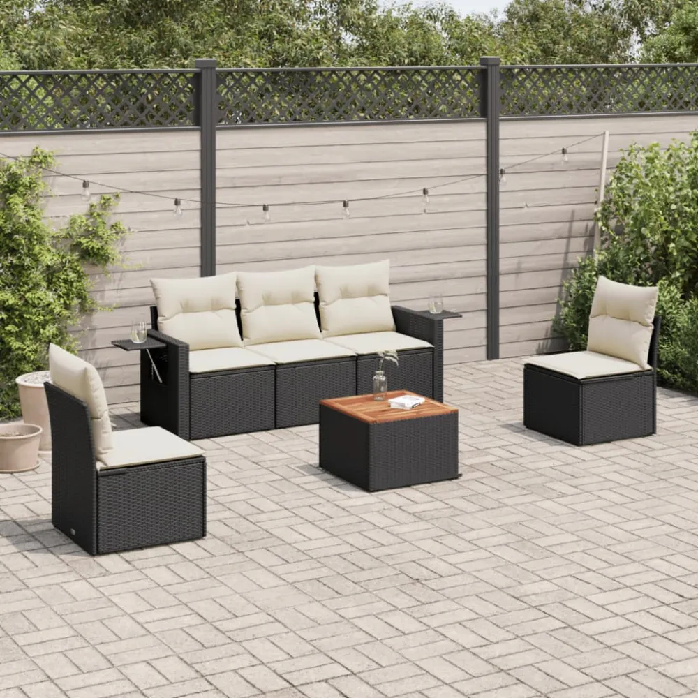 6-delige Loungeset met kussens poly rattan zwart vidaXL