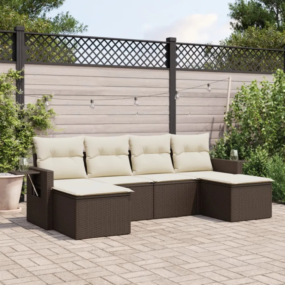 6-delige Loungeset met kussens poly rattan bruin vidaXL