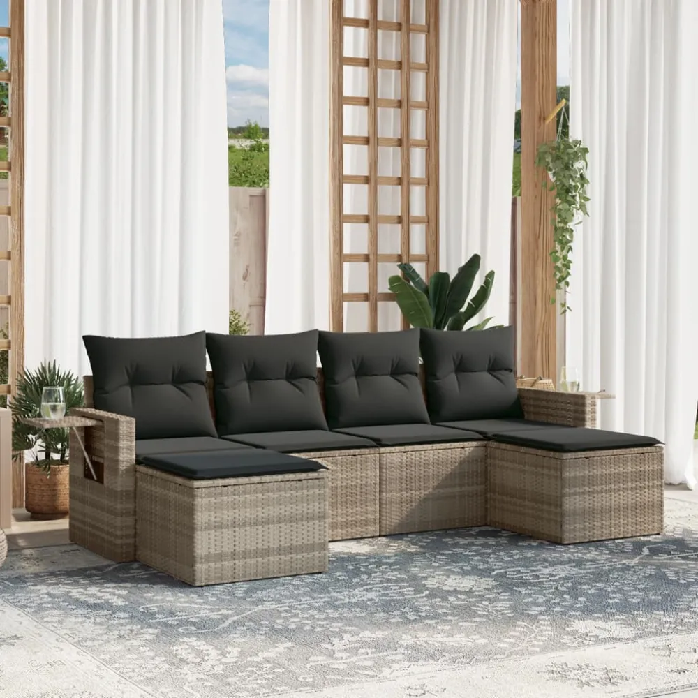 6-delige Loungeset met kussens poly rattan lichtgrijs vidaXL