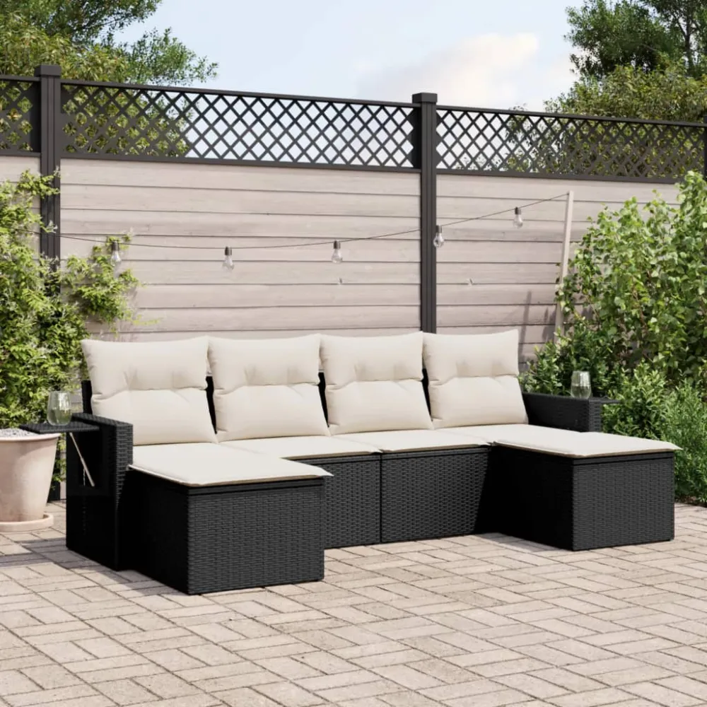 6-delige Loungeset met kussens poly rattan zwart vidaXL