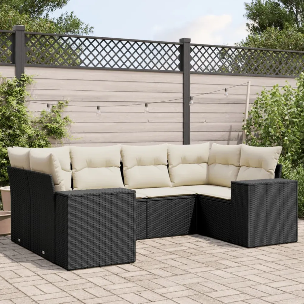 6-delige Loungeset met kussens poly rattan zwart vidaXL