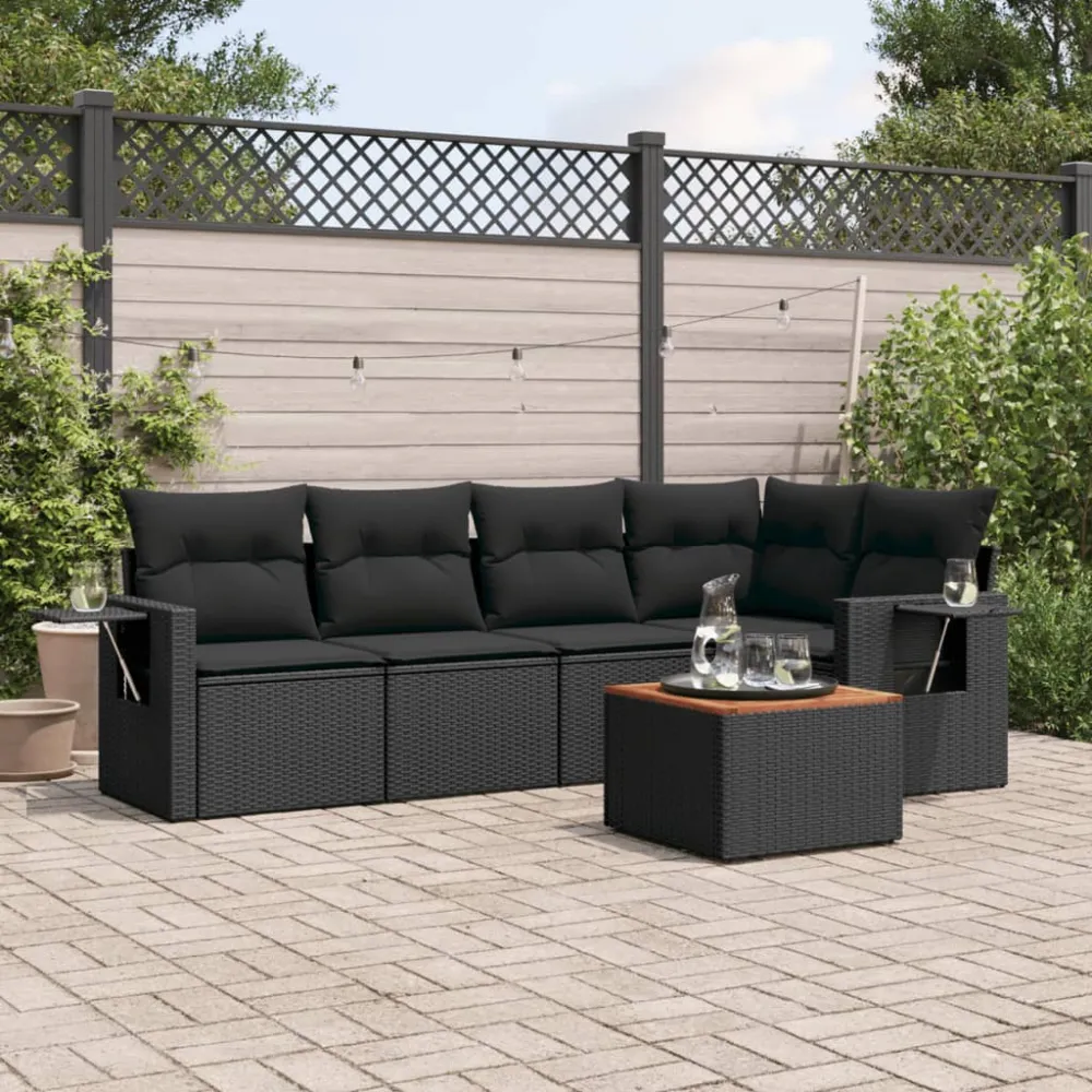 6-delige Loungeset met kussens poly rattan zwart vidaXL