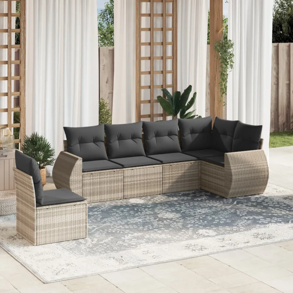 6-delige Loungeset met kussens poly rattan lichtgrijs vidaXL