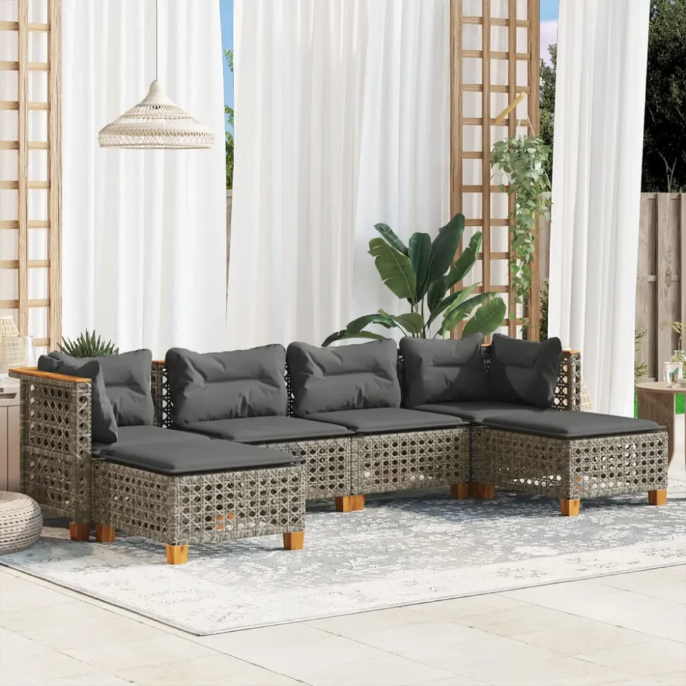 6-delige Loungeset met kussens poly rattan grijs vidaXL