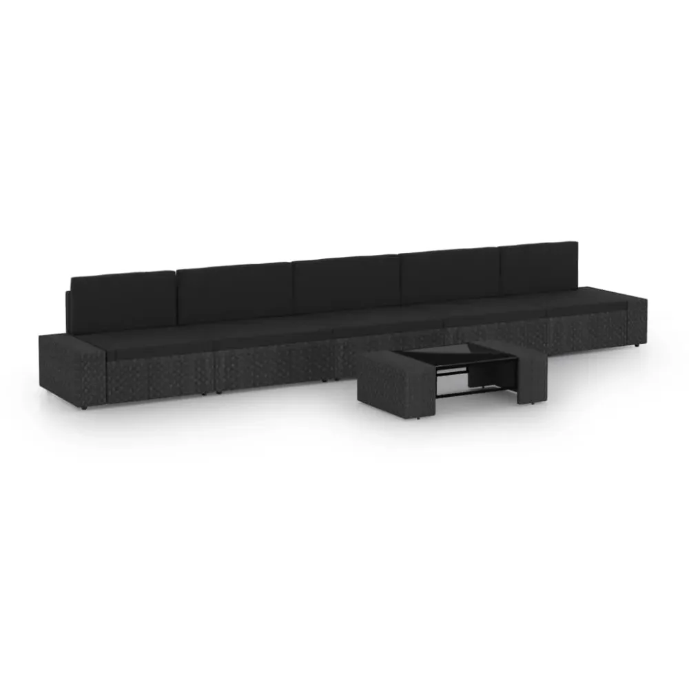 6-delige Loungeset met kussens poly rattan zwart vidaXL
