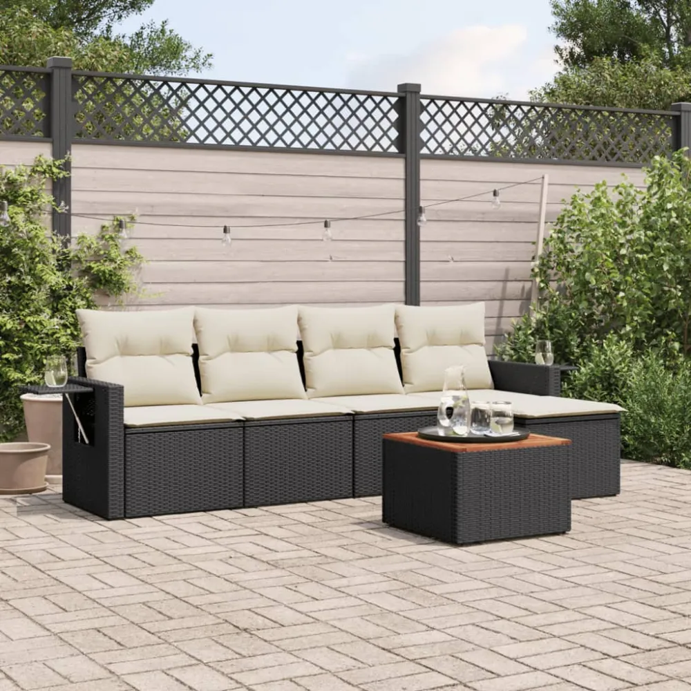 6-delige Loungeset met kussens poly rattan zwart vidaXL