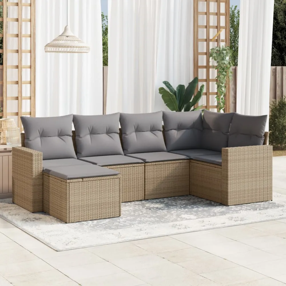 6-delige Loungeset met kussens poly rattan beige vidaXL