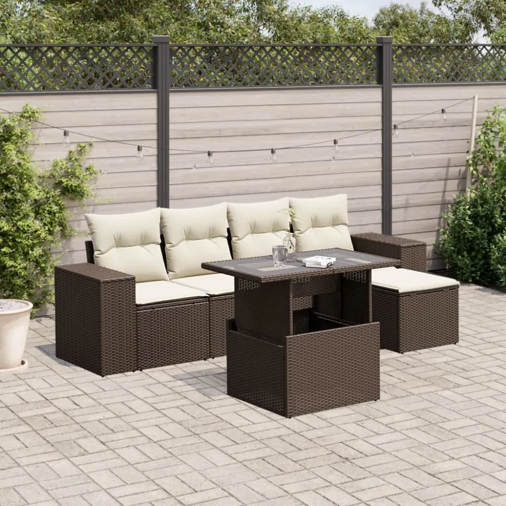 6-delige Loungeset met kussens poly rattan bruin vidaXL