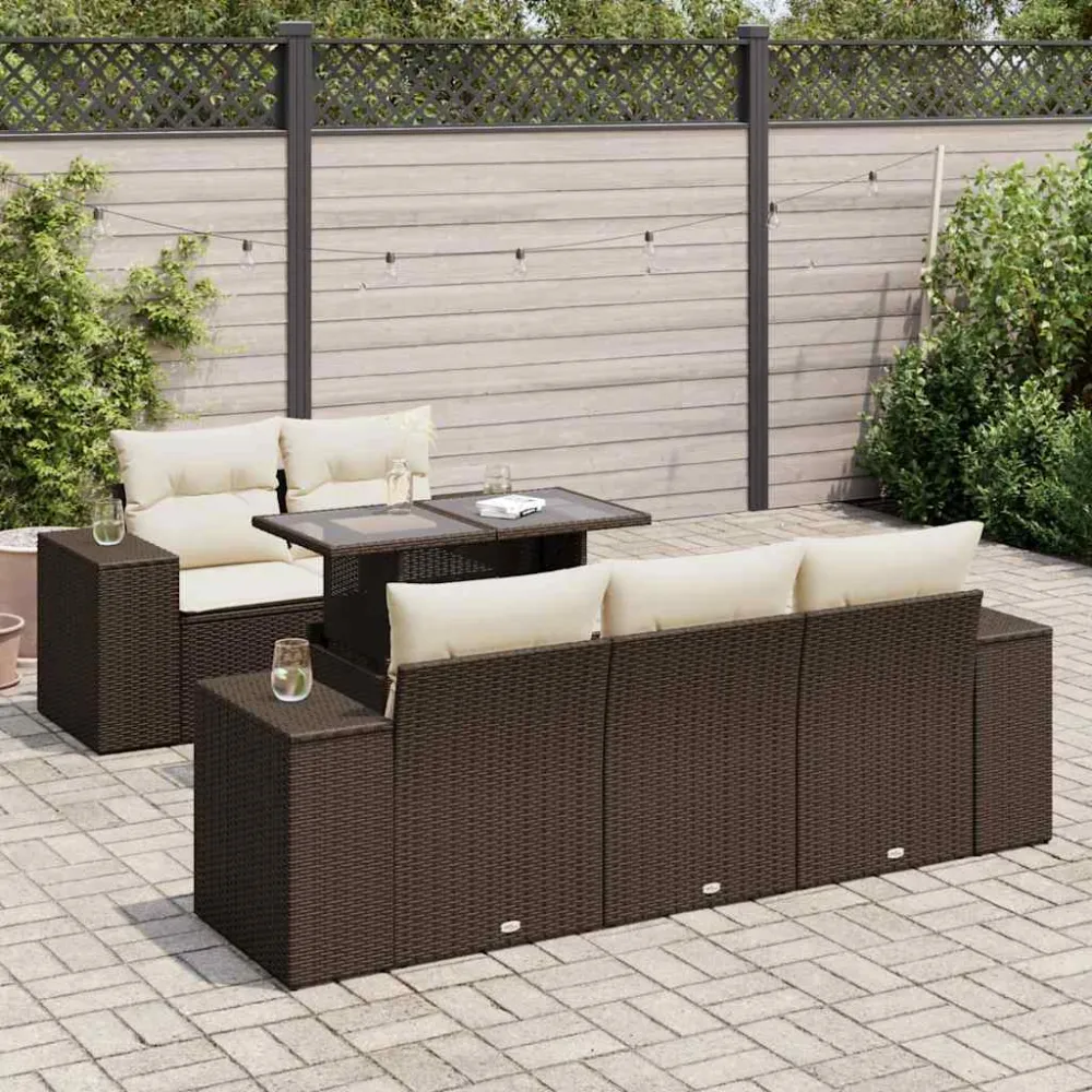 6-delige Loungeset met kussens poly rattan bruin vidaXL