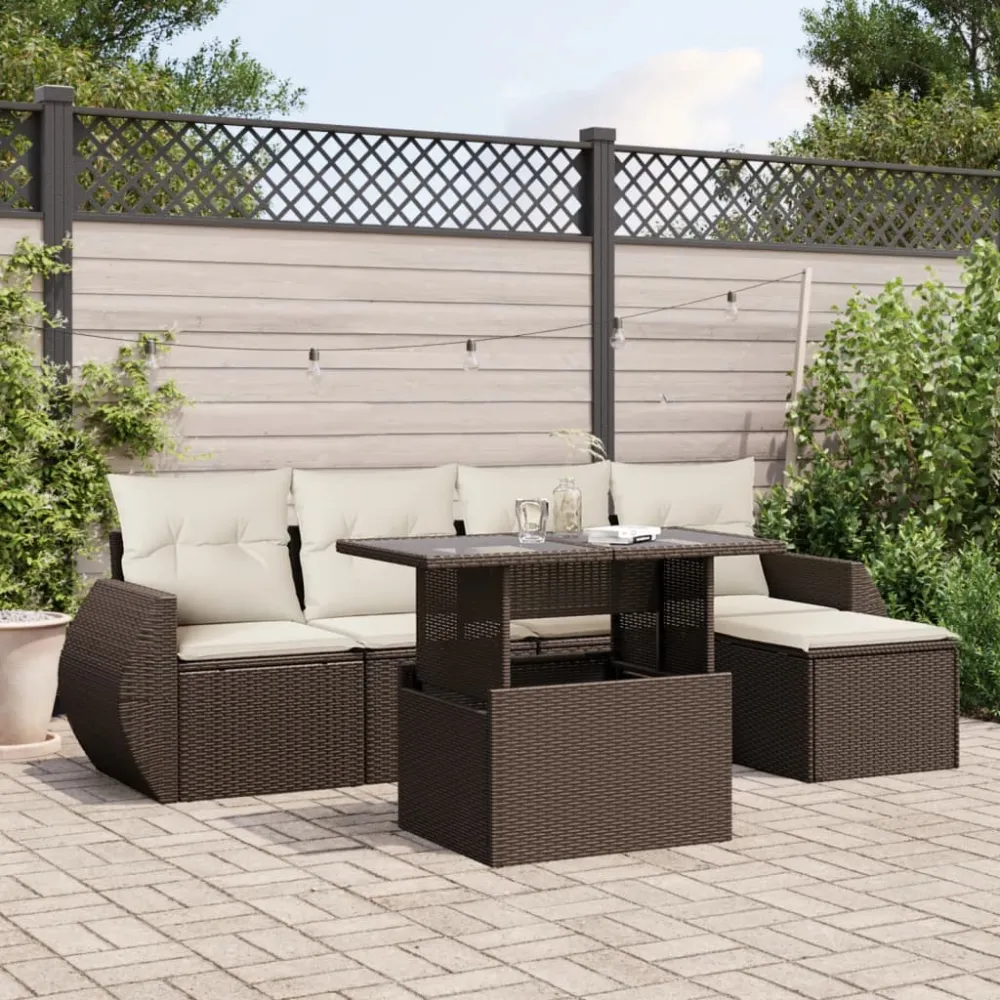 6-delige Loungeset met kussens poly rattan bruin vidaXL
