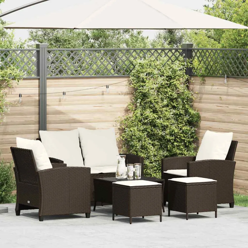 6-delige Loungeset met kussens poly rattan bruin vidaXL