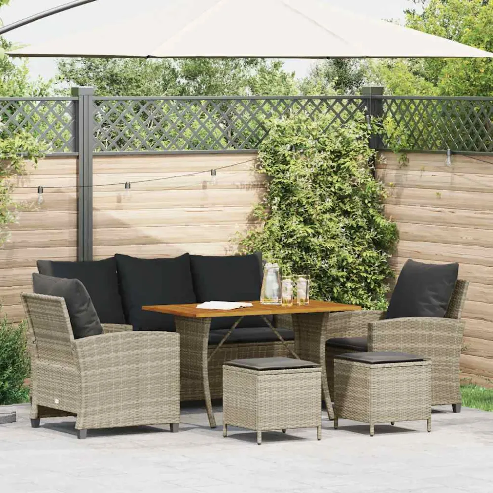 6-delige Loungeset met kussens poly rattan lichtgrijs vidaXL