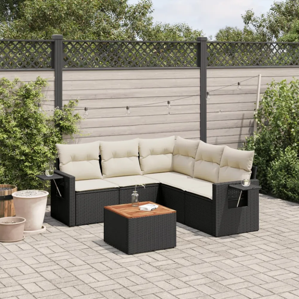 6-delige Loungeset met kussens poly rattan zwart vidaXL