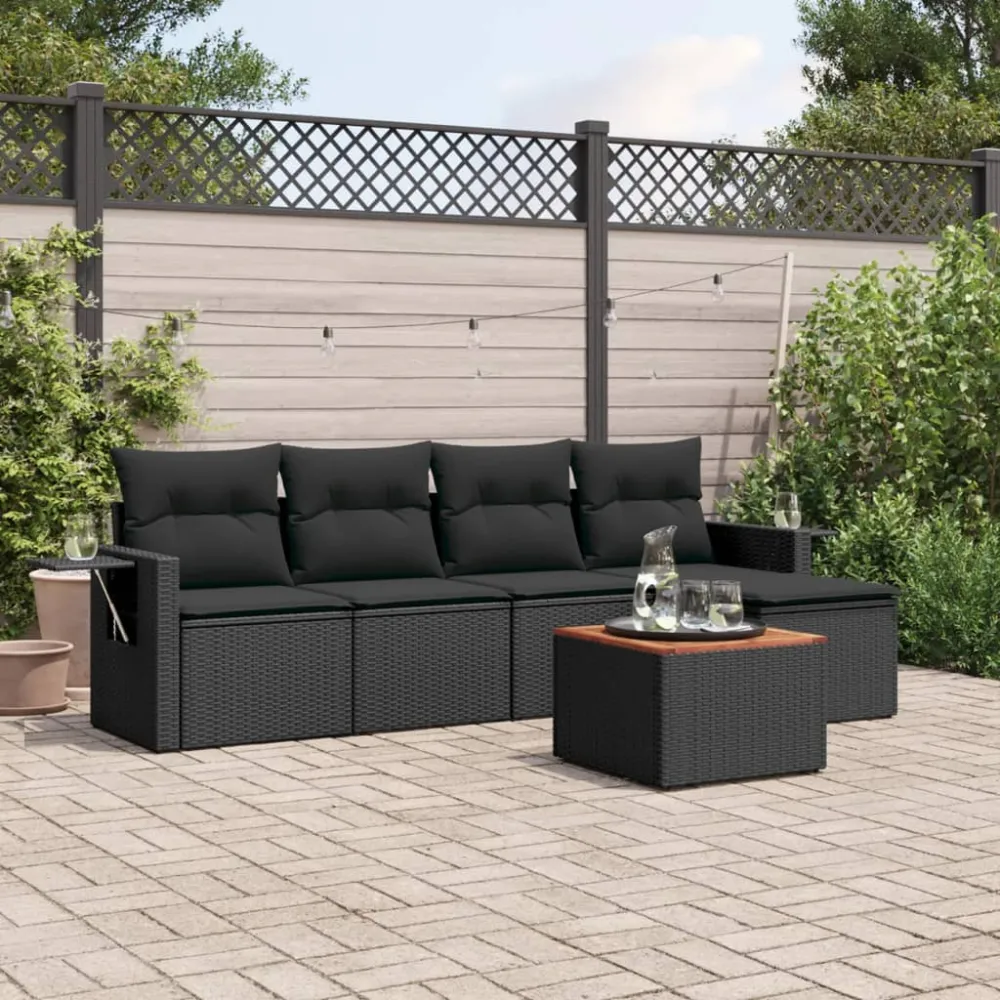 6-delige Loungeset met kussens poly rattan zwart vidaXL