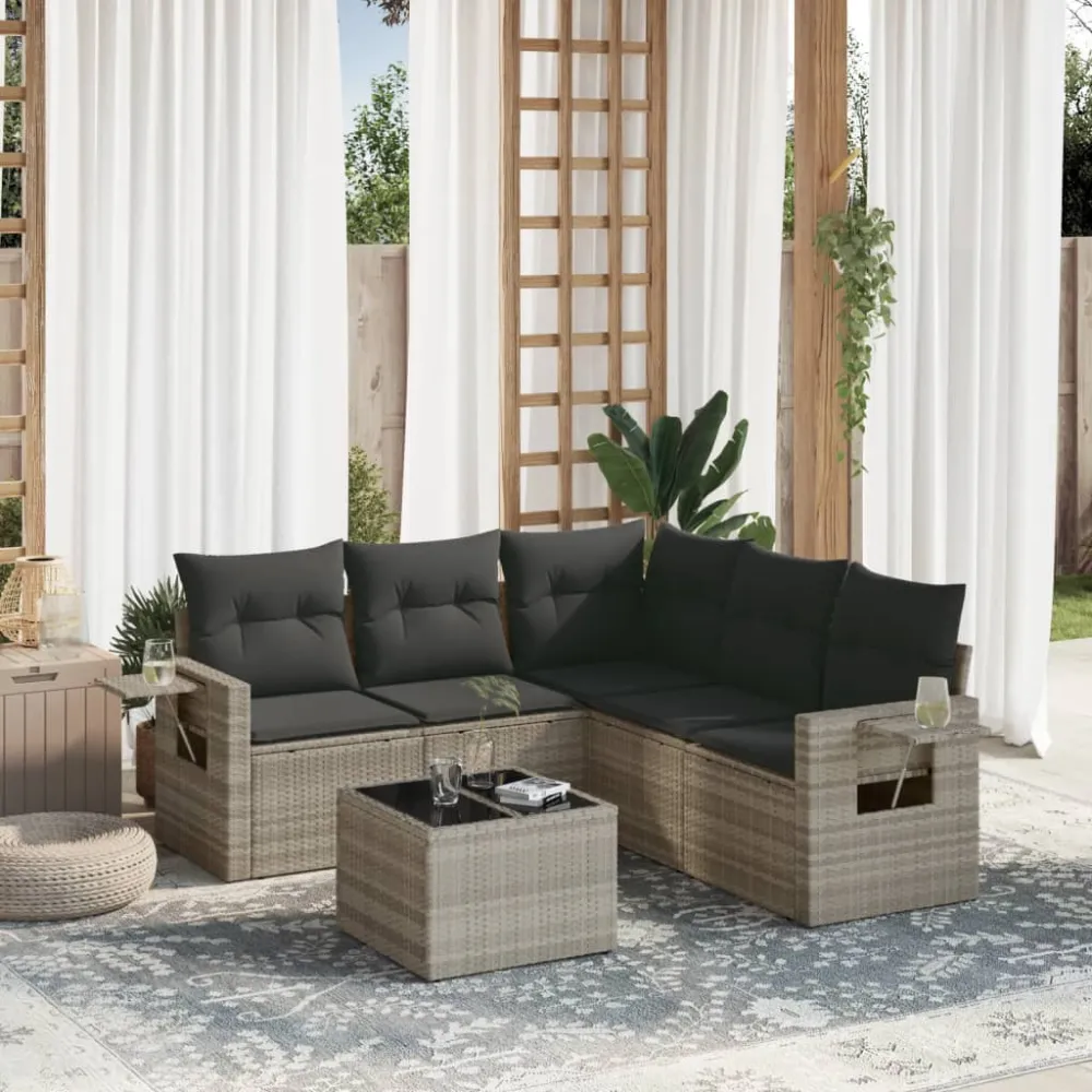 6-delige Loungeset met kussens poly rattan lichtgrijs vidaXL