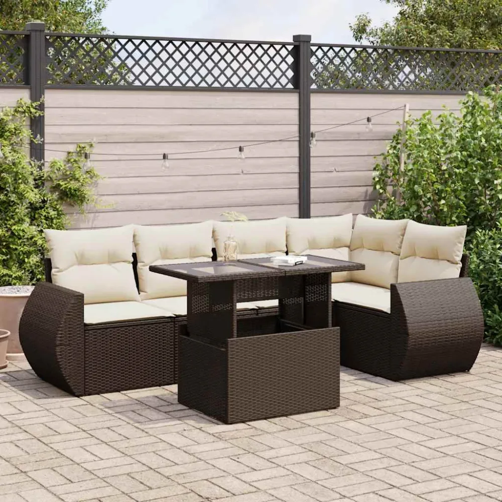6-delige Loungeset met kussens poly rattan bruin vidaXL