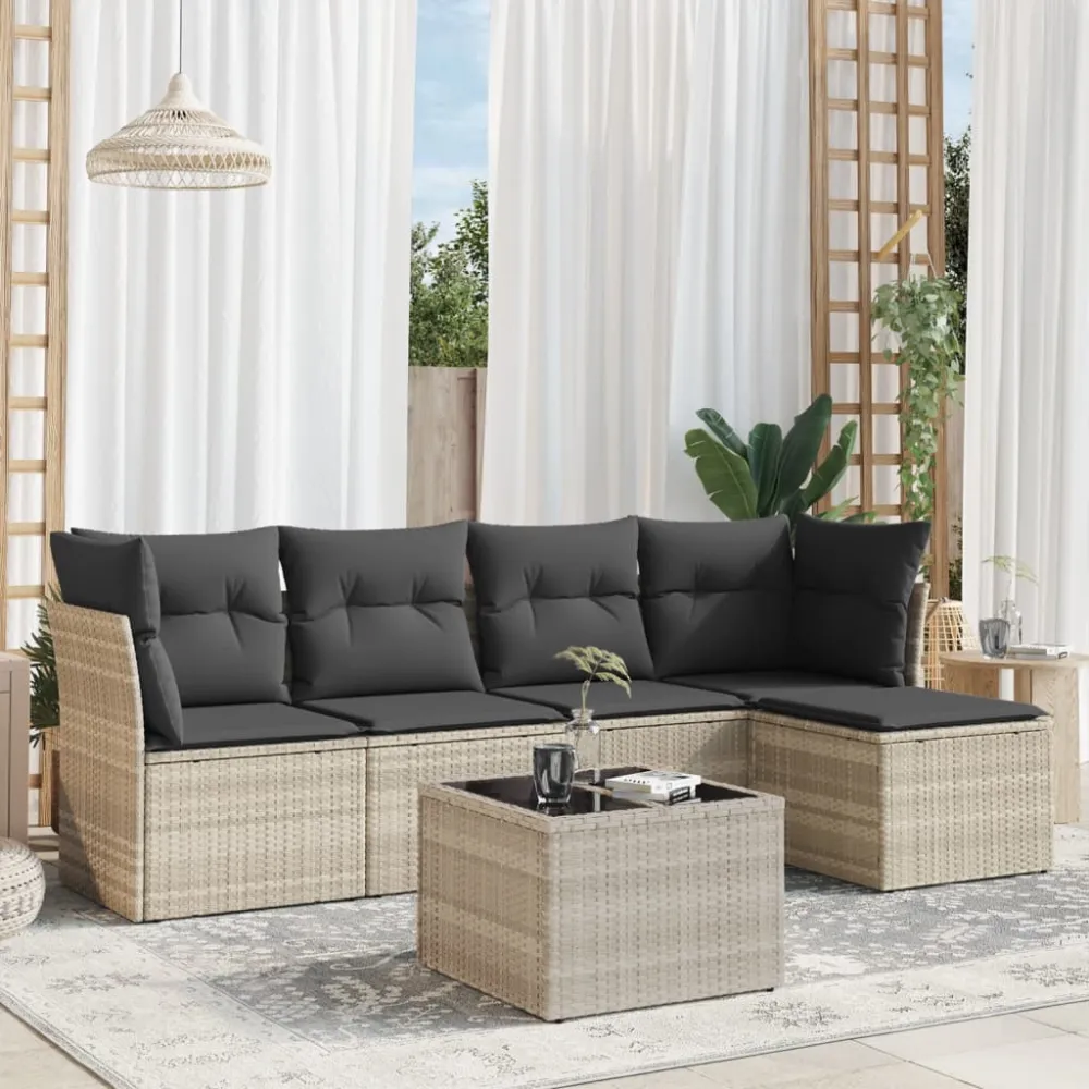 6-delige Loungeset met kussens poly rattan lichtgrijs vidaXL