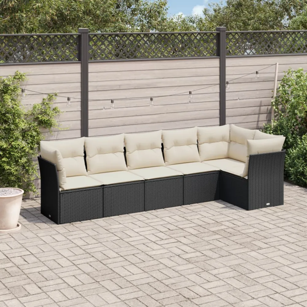 6-delige Loungeset met kussens poly rattan zwart vidaXL