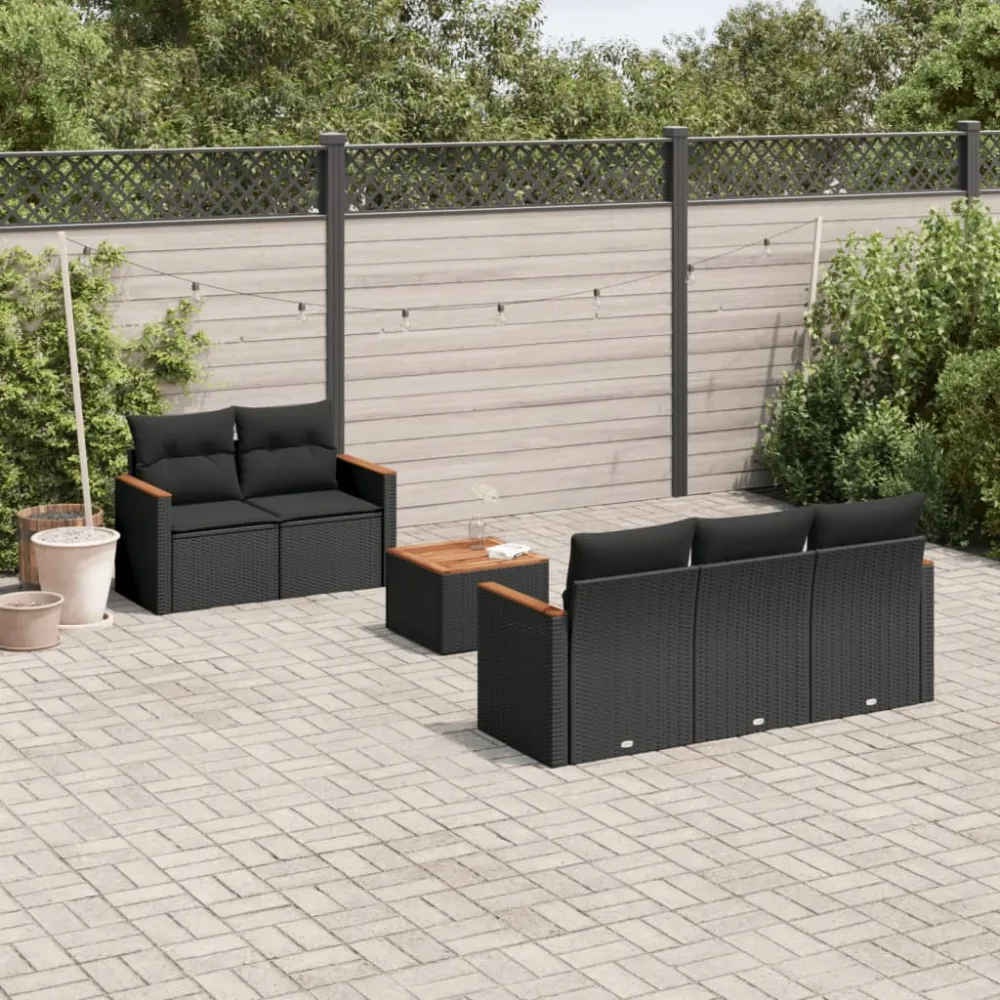 6-delige Loungeset met kussens poly rattan zwart vidaXL