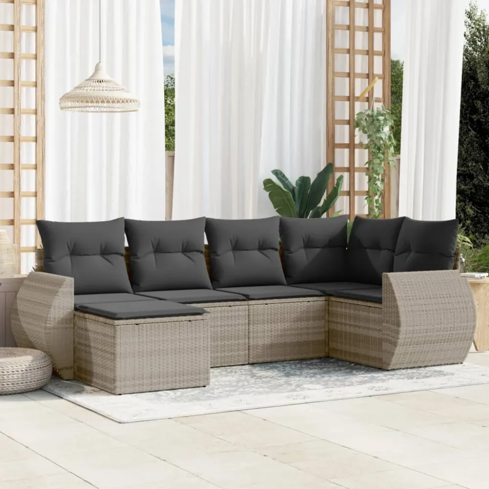 6-delige Loungeset met kussens poly rattan lichtgrijs vidaXL