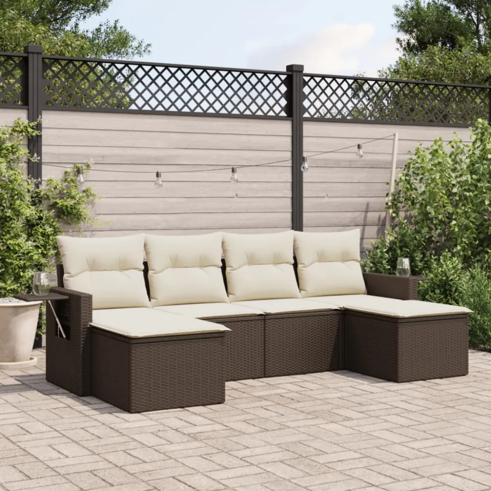 6-delige Loungeset met kussens poly rattan bruin vidaXL