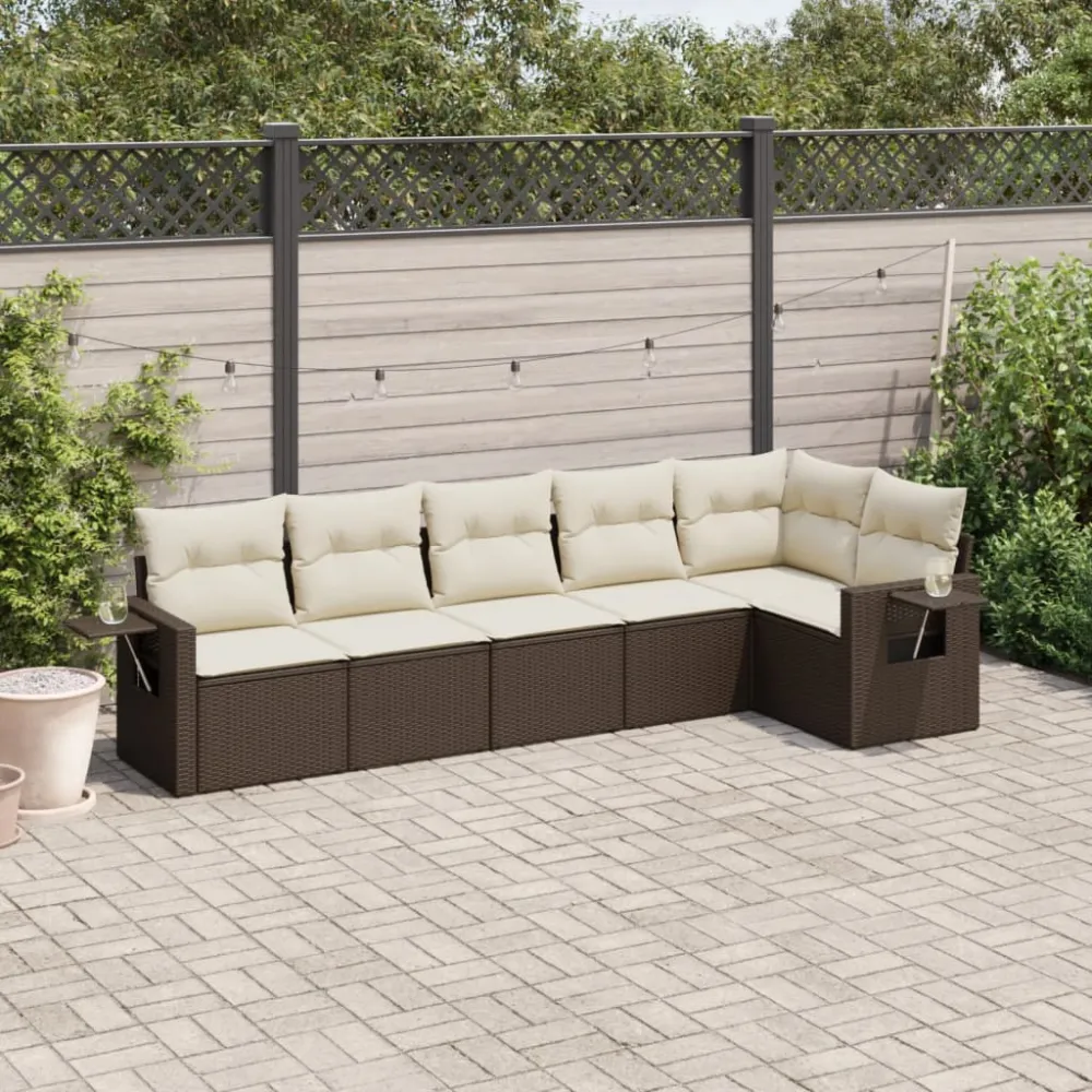 6-delige Loungeset met kussens poly rattan bruin vidaXL
