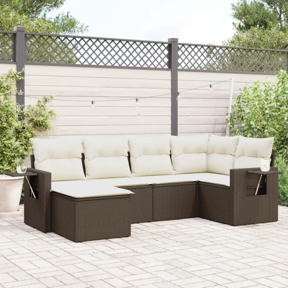6-delige Loungeset met kussens poly rattan bruin vidaXL