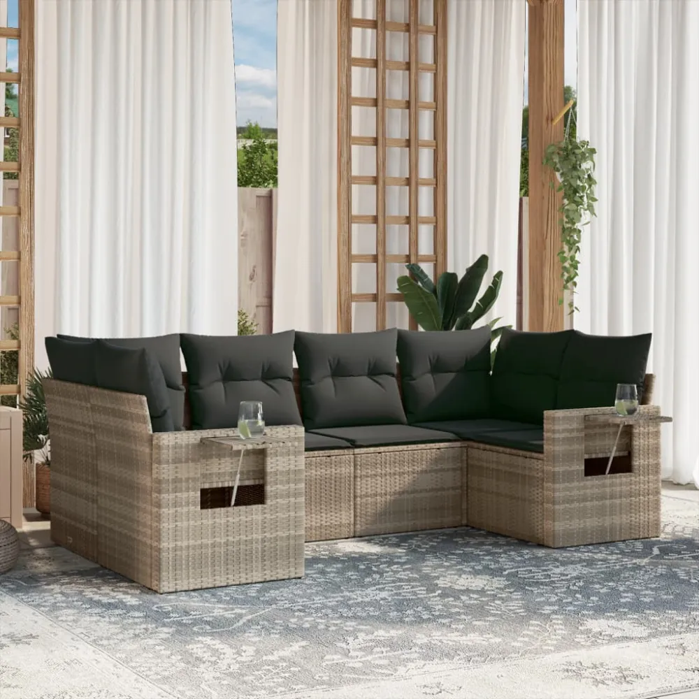 6-delige Loungeset met kussens poly rattan lichtgrijs vidaXL