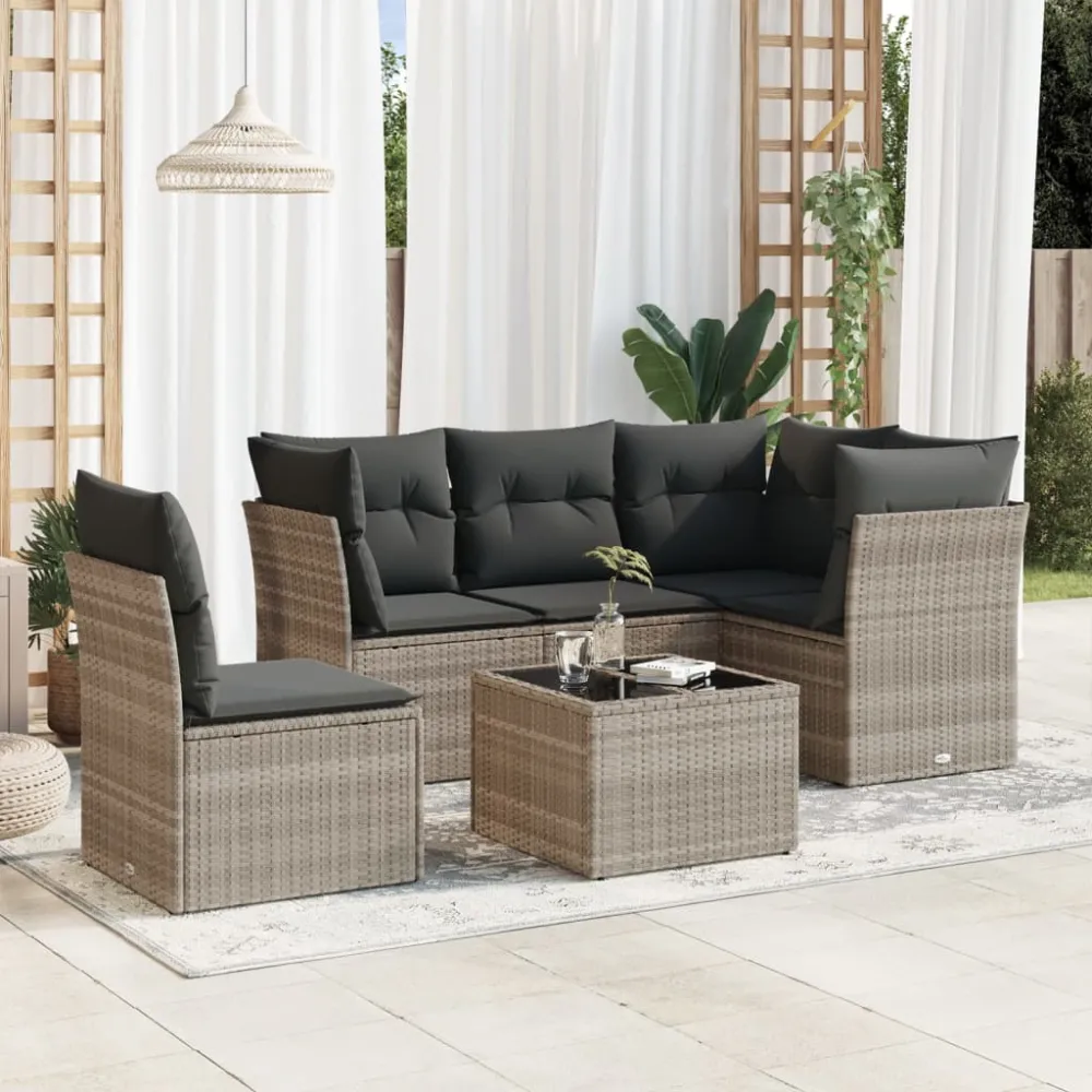 6-delige Loungeset met kussens poly rattan lichtgrijs vidaXL